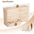 VINGLI Commode en bois massif 55 W à 8 tiroirs, coffre non fini pour bricolage couleur