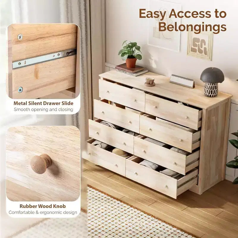 VINGLI Commode en bois massif 55 W à 8 tiroirs, coffre non fini pour bricolage couleur