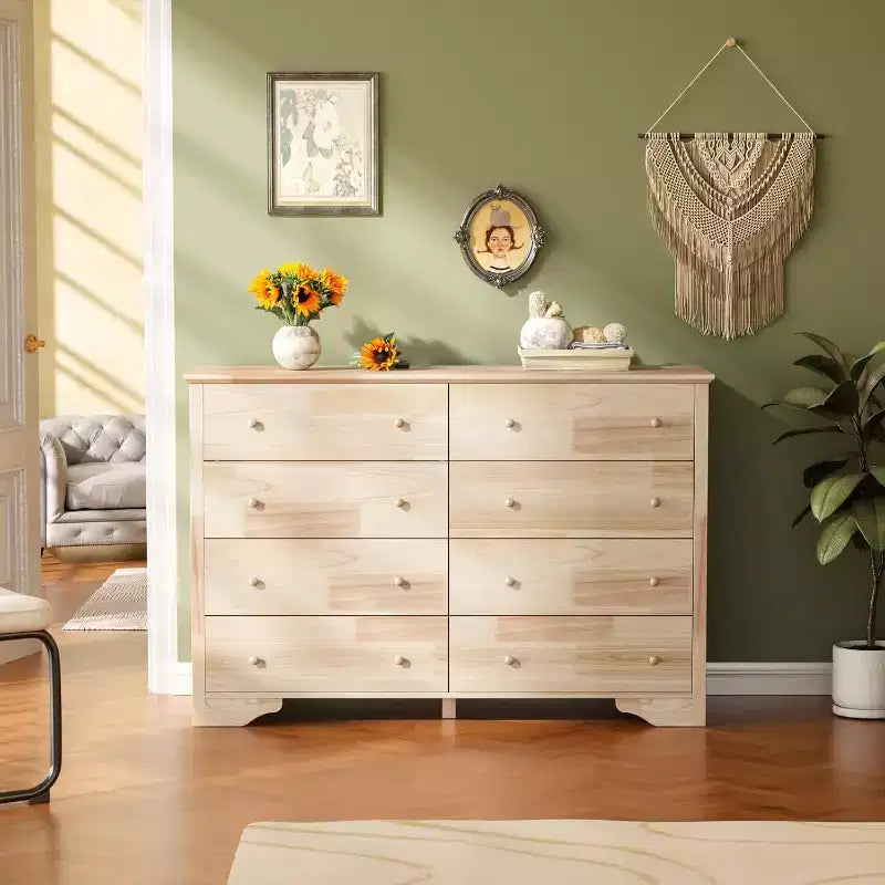 VINGLI Commode en bois massif 55 W à 8 tiroirs, coffre non fini pour bricolage couleur