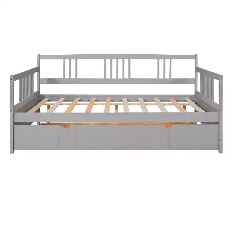 Lit de repos pleine grandeur en bois avec lit gigogne, cadre de lit de repos extensible en bois massif avec lit gigogne extractible