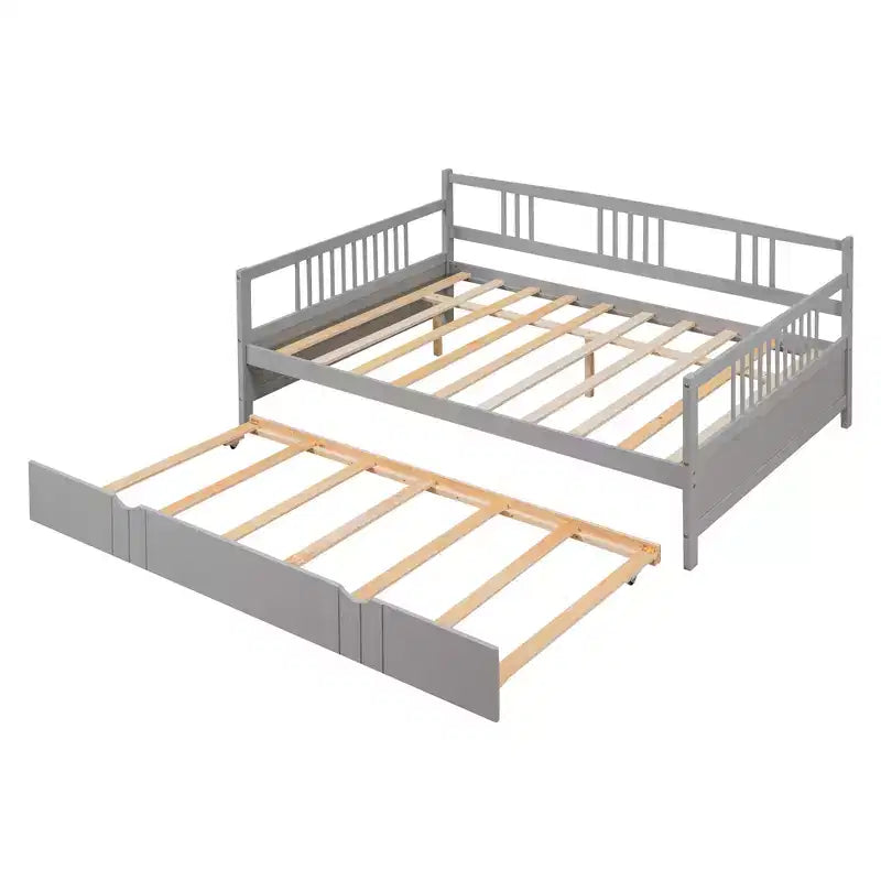 Lit de repos pleine grandeur en bois avec lit gigogne, cadre de lit de repos extensible en bois massif avec lit gigogne extractible
