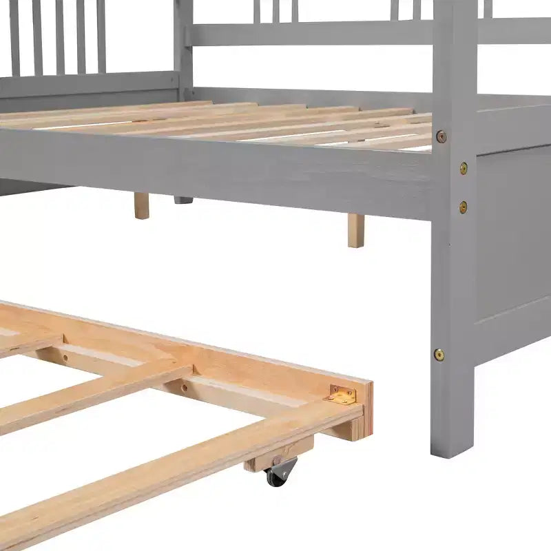 Lit de repos pleine grandeur en bois avec lit gigogne, cadre de lit de repos extensible en bois massif avec lit gigogne extractible