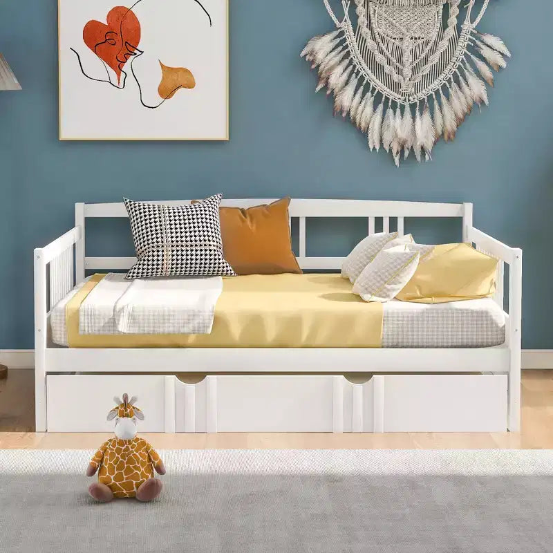 Lit de repos pleine grandeur en bois avec lit gigogne, cadre de lit de repos extensible en bois massif avec lit gigogne extractible