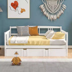 Lit de repos pleine grandeur en bois avec lit gigogne, cadre de lit de repos extensible en bois massif avec lit gigogne extractible