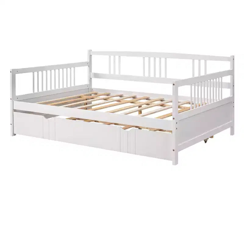 Lit de repos pleine grandeur en bois avec lit gigogne, cadre de lit de repos extensible en bois massif avec lit gigogne extractible