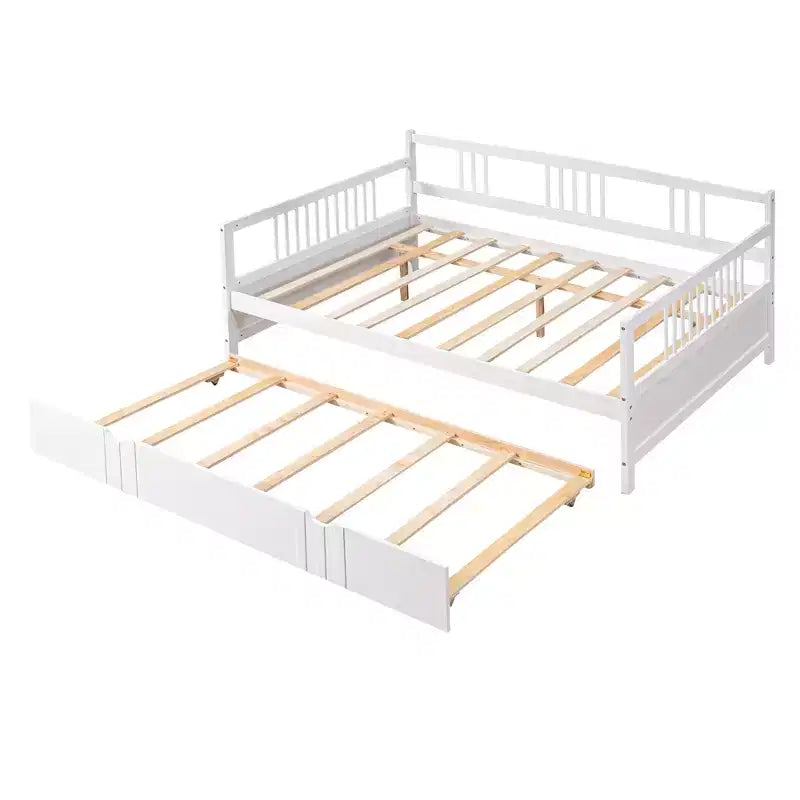Lit de repos pleine grandeur en bois avec lit gigogne, cadre de lit de repos extensible en bois massif avec lit gigogne extractible