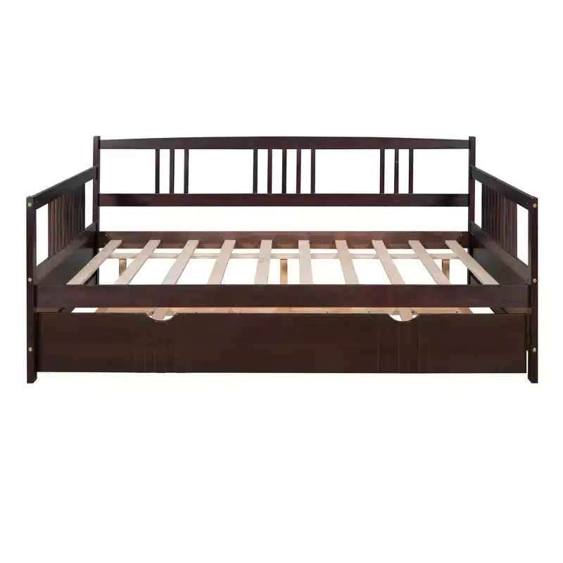 Lit de repos pleine grandeur en bois avec lit gigogne, cadre de lit de repos extensible en bois massif avec lit gigogne extractible