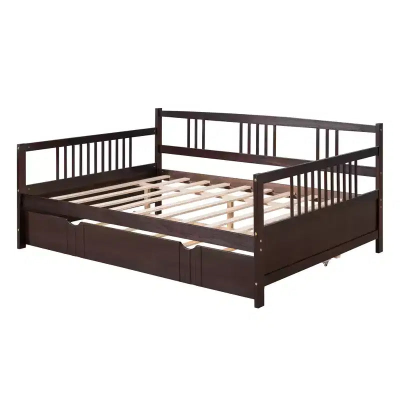 Lit de repos pleine grandeur en bois avec lit gigogne, cadre de lit de repos extensible en bois massif avec lit gigogne extractible