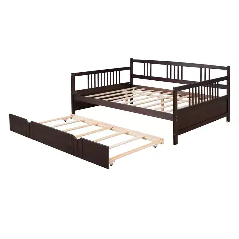 Lit de repos pleine grandeur en bois avec lit gigogne, cadre de lit de repos extensible en bois massif avec lit gigogne extractible