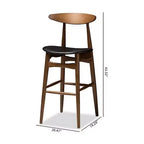 Lot de tabourets de bar Flora HomeStock, style moderne du milieu du siècle, avec revêtement en similicuir noir et finition en noyer.