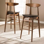 Lot de tabourets de bar Flora HomeStock, style moderne du milieu du siècle, avec revêtement en similicuir noir et finition en noyer.