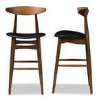 Lot de tabourets de bar Flora HomeStock, style moderne du milieu du siècle, avec revêtement en similicuir noir et finition en noyer.
