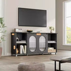 Meuble TV Rustique, Meuble TV Moderne avec Portes en Verre Ondulé, Étagères Ouvertes, Idéal pour Salons et Chambres à Coucher
