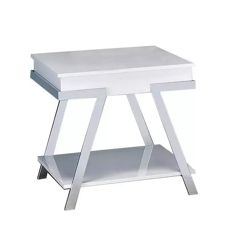 Table d'appoint Royal Hampton, 26 pouces, avec étagère ouverte, chrome, fini blanc lustré