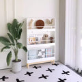 Whisen Wall-Mounted Kids Bookshelf with 3 Front-Facing Display Shelves, Modern White Book Rack with Natural Wood Base - White