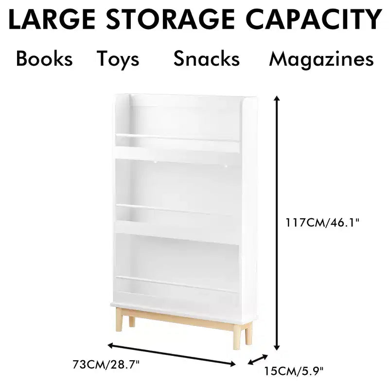 Étagère à livres murale Whisen pour enfants avec 3 étagères de présentation frontales, porte-livres moderne blanc avec base en bois naturel - Blanc