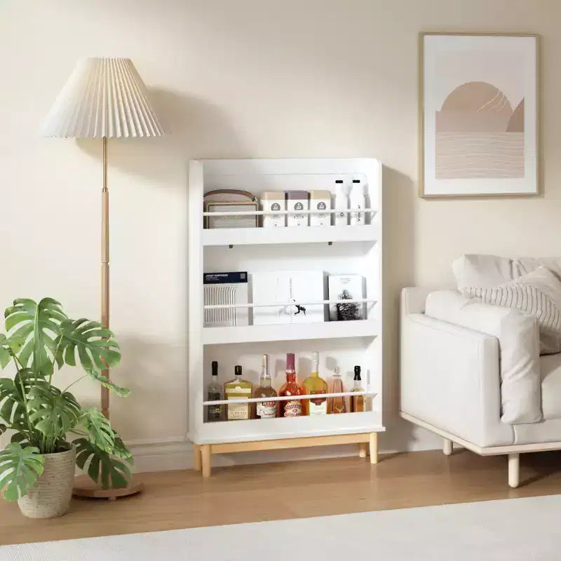 Étagère à livres murale Whisen pour enfants avec 3 étagères de présentation frontales, porte-livres moderne blanc avec base en bois naturel - Blanc