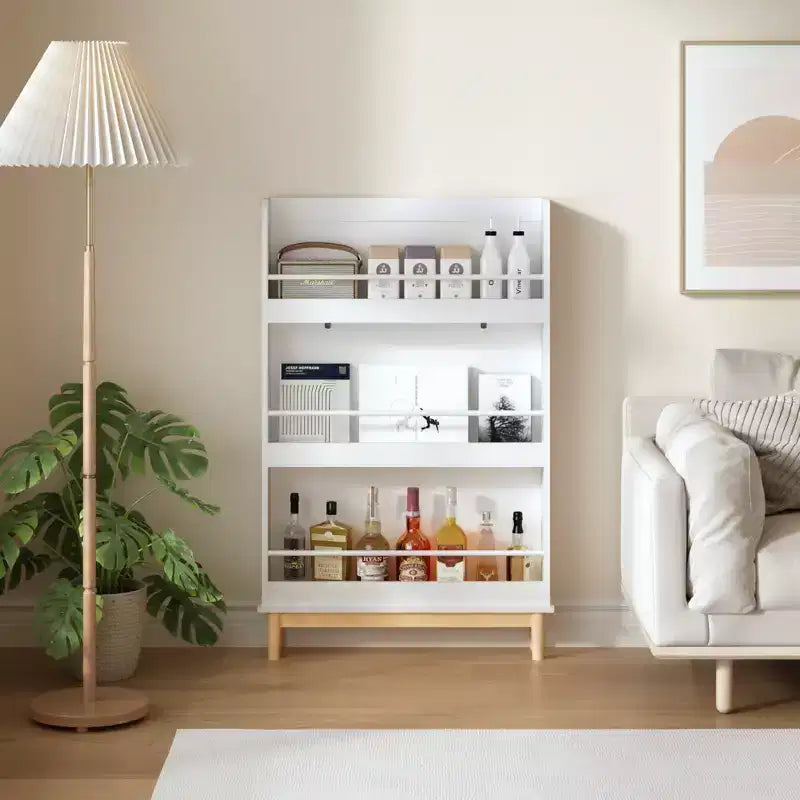 Étagère à livres murale Whisen pour enfants avec 3 étagères de présentation frontales, porte-livres moderne blanc avec base en bois naturel - Blanc