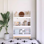 Étagère à livres murale Whisen pour enfants avec 3 étagères de présentation frontales, porte-livres moderne blanc avec base en bois naturel - Blanc