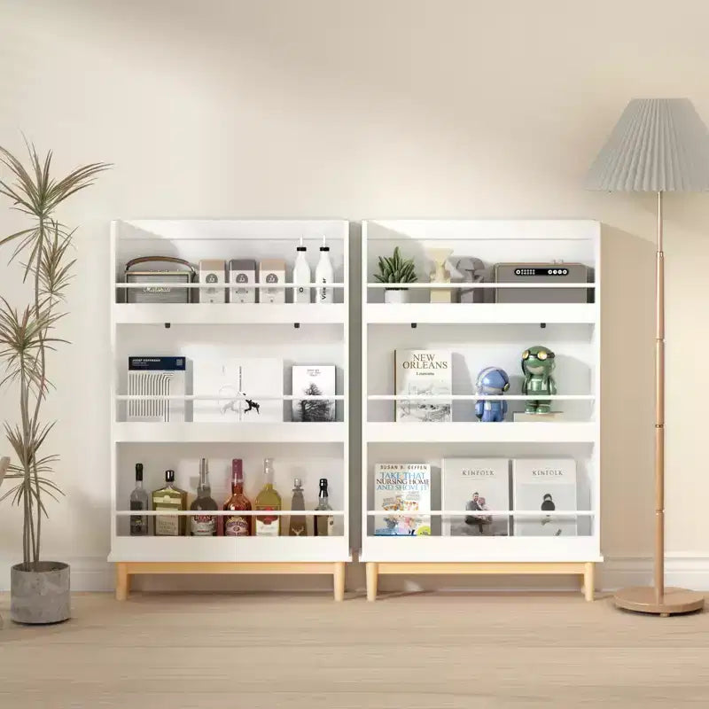 Étagère à livres murale Whisen pour enfants avec 3 étagères de présentation frontales, porte-livres moderne blanc avec base en bois naturel - Blanc