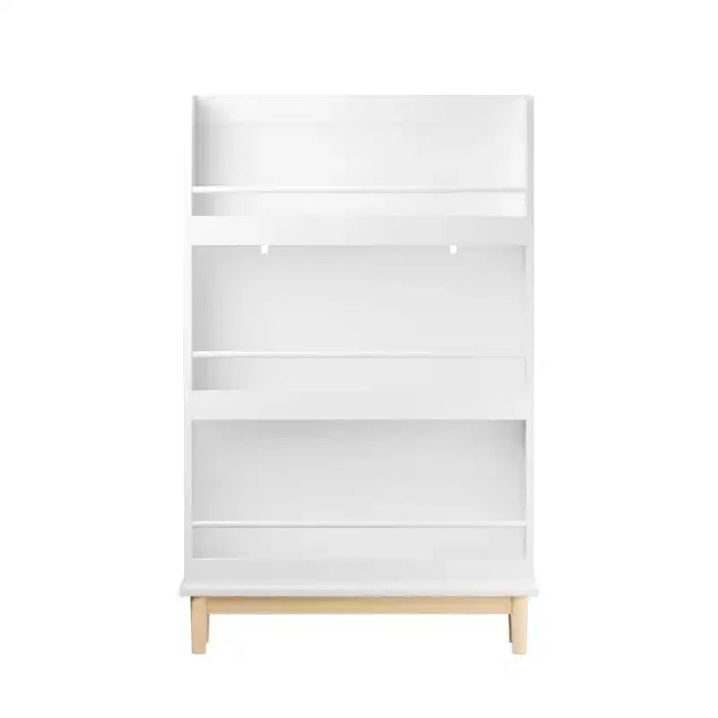 Étagère à livres murale Whisen pour enfants avec 3 étagères de présentation frontales, porte-livres moderne blanc avec base en bois naturel - Blanc