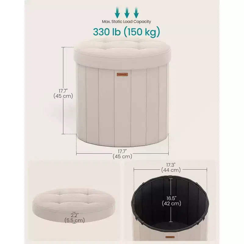 Pouf de rangement rond avec couvercle amovible, tabouret repose-pieds pliable de 46 cm, tabouret de coiffeuse facile à assembler
