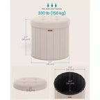 Pouf de rangement rond avec couvercle amovible, tabouret repose-pieds pliable de 46 cm, tabouret de coiffeuse facile à assembler