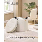 Pouf de rangement rond avec couvercle amovible, tabouret repose-pieds pliable de 46 cm, tabouret de coiffeuse facile à assembler