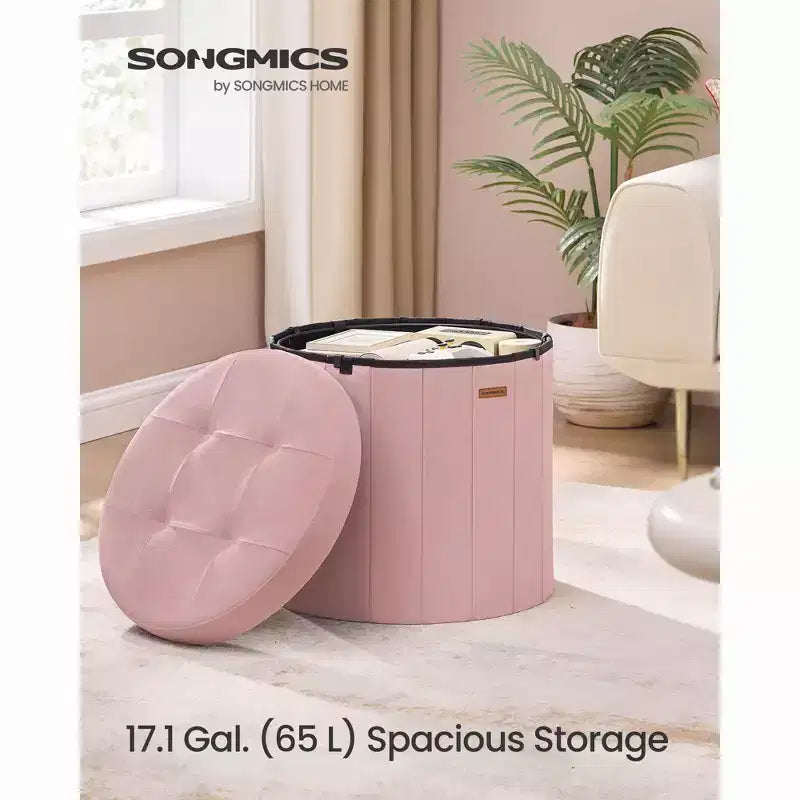 Pouf de rangement rond avec couvercle amovible, tabouret repose-pieds pliable de 46 cm, tabouret de coiffeuse facile à assembler