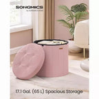 Pouf de rangement rond avec couvercle amovible, tabouret repose-pieds pliable de 46 cm, tabouret de coiffeuse facile à assembler