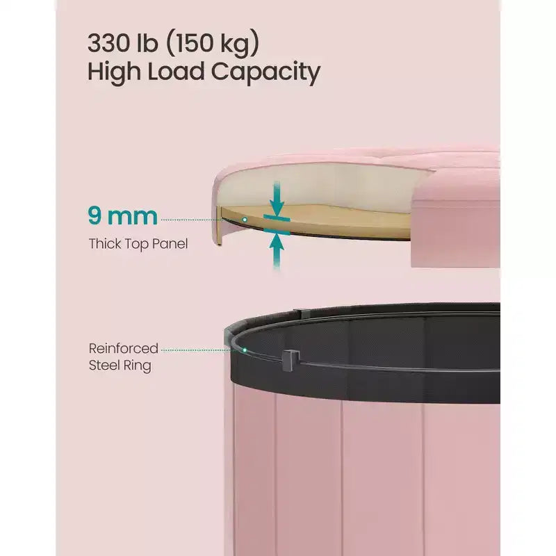 Pouf de rangement rond avec couvercle amovible, tabouret repose-pieds pliable de 46 cm, tabouret de coiffeuse facile à assembler