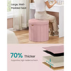 Pouf de rangement rond avec couvercle amovible, tabouret repose-pieds pliable de 46 cm, tabouret de coiffeuse facile à assembler