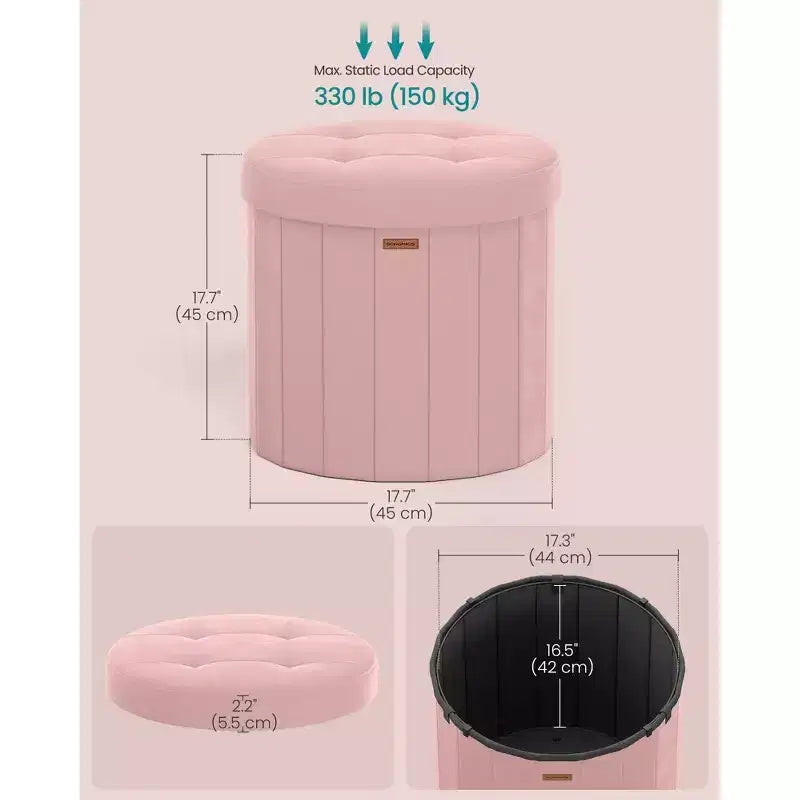 Pouf de rangement rond avec couvercle amovible, tabouret repose-pieds pliable de 46 cm, tabouret de coiffeuse facile à assembler