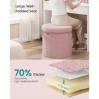 Pouf de rangement rond avec couvercle amovible, tabouret repose-pieds pliable de 46 cm, tabouret de coiffeuse facile à assembler