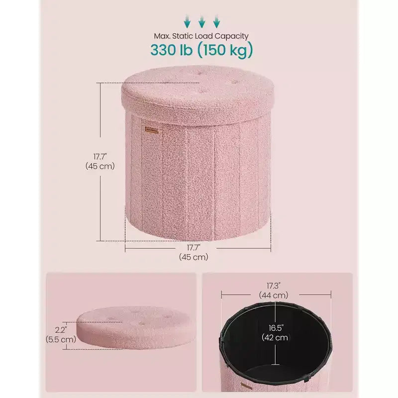 Pouf de rangement rond avec couvercle amovible, tabouret repose-pieds pliable de 46 cm, tabouret de coiffeuse facile à assembler