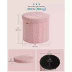 Pouf de rangement rond avec couvercle amovible, tabouret repose-pieds pliable de 46 cm, tabouret de coiffeuse facile à assembler