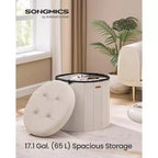 Pouf de rangement rond avec couvercle amovible, tabouret repose-pieds pliable de 46 cm, tabouret de coiffeuse facile à assembler
