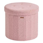 Round Storage Ottoman with Removable Lid, 18.1 Inch Folding Footrest Stool, Vanity Stool Easy Assembly