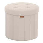 Pouf de rangement rond avec couvercle amovible, tabouret repose-pieds pliable de 46 cm, tabouret de coiffeuse facile à assembler