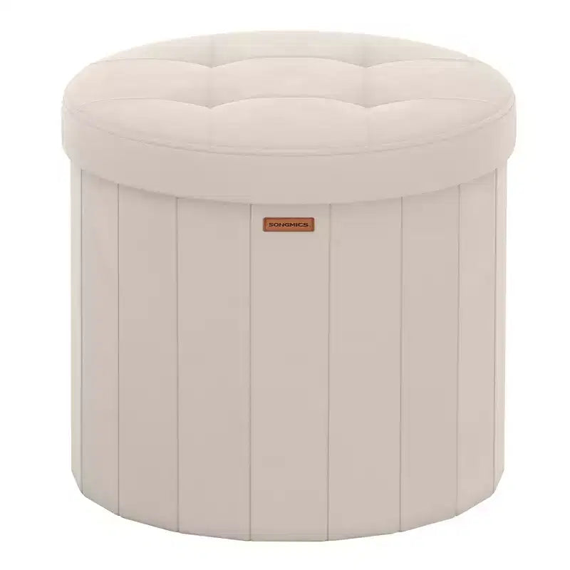 Pouf de rangement rond avec couvercle amovible, tabouret repose-pieds pliable de 46 cm, tabouret de coiffeuse facile à assembler