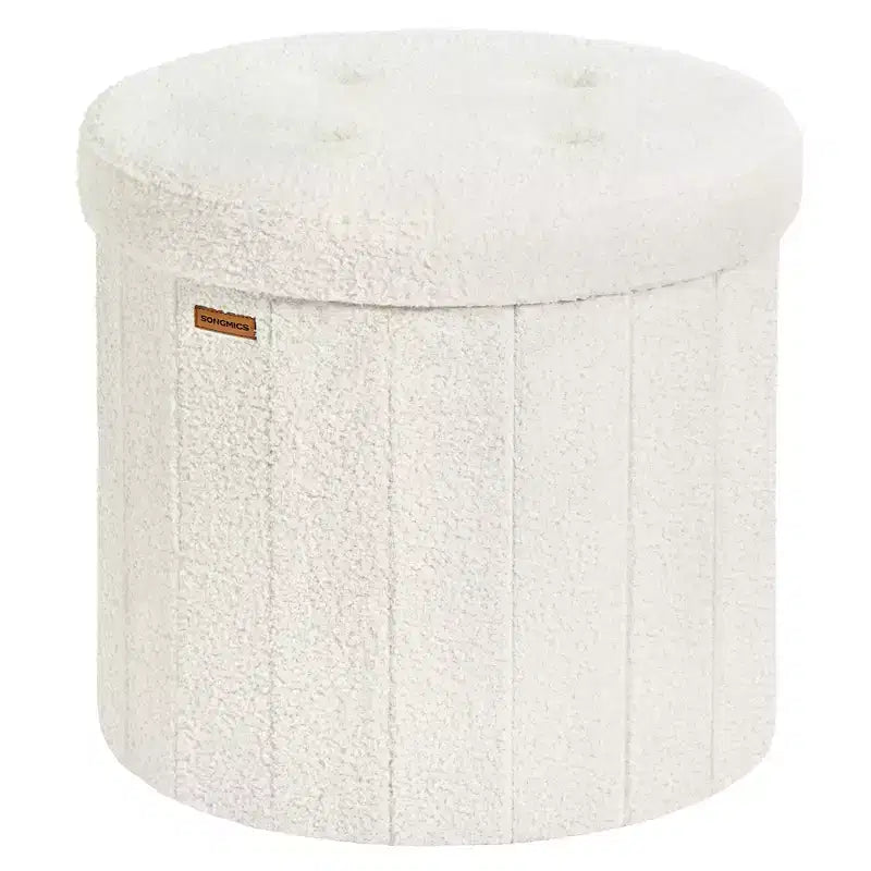 Pouf de rangement rond avec couvercle amovible, tabouret repose-pieds pliable de 46 cm, tabouret de coiffeuse facile à assembler