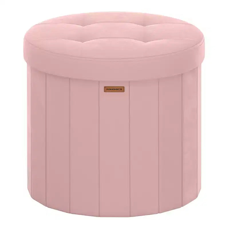 Pouf de rangement rond avec couvercle amovible, tabouret repose-pieds pliable de 46 cm, tabouret de coiffeuse facile à assembler