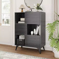Adjustable Shelves,Fluted Storage Cabinet with Sliding Doors,43 Tall Floor Cabinet Modern 3-Tier Display Stand with Legs,Living Room, Kitchen, Black