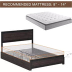 Cadre de lit Acekool Queen Size avec quatre tiroirs de rangement et station de recharge, lit plateforme riveté avec tête de lit, support à lattes métalliques, gris