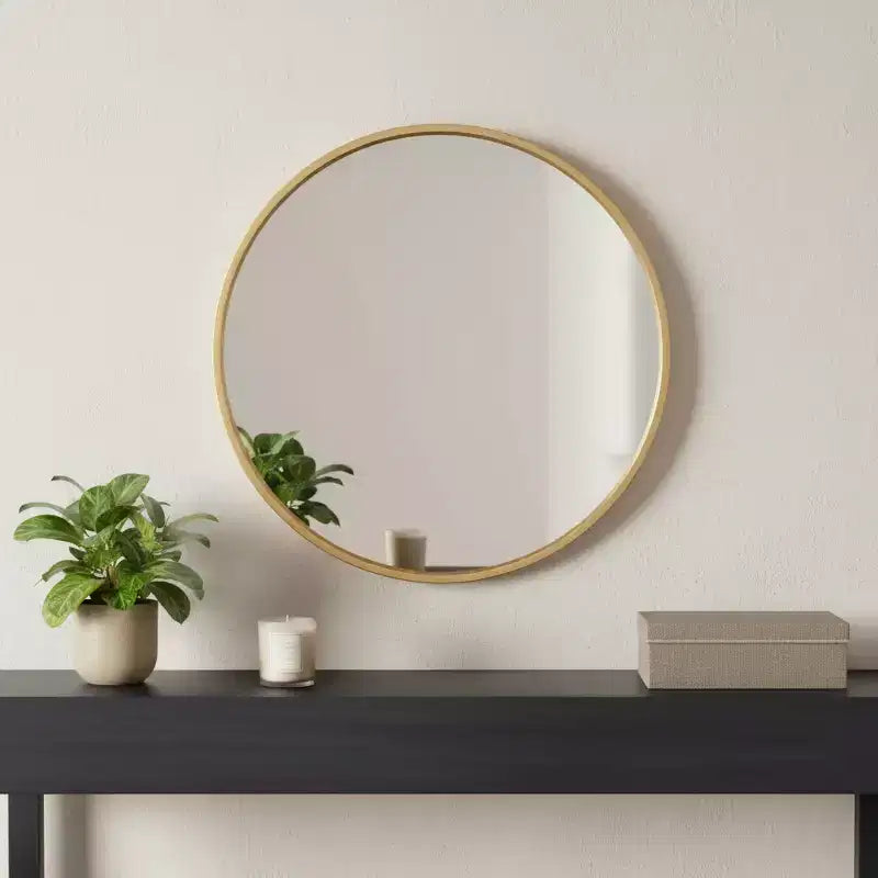 Miroir d'appoint rond HomeRoots 20 à cadre en métal noir