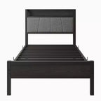 Cadre de lit double Okak avec tête de lit de rangement solide, lit plateforme avec tête de lit de rangement avec station de recharge pour chambre à coucher, noir