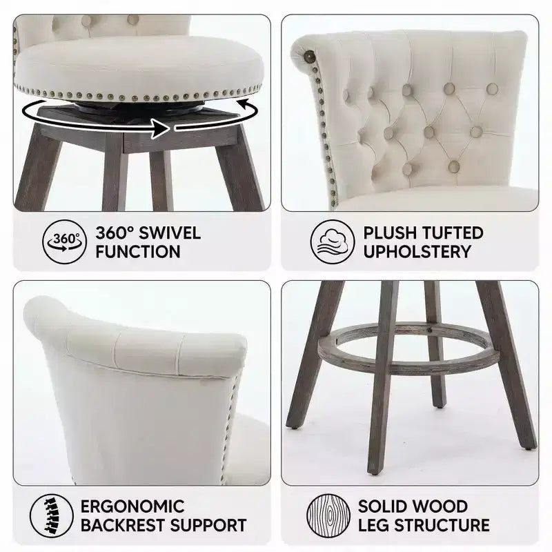 Homy Casa Lot de 2 tabourets de bar pivotants hauteur comptoir avec dossier capitonné et clous décoratifs, sièges rembourrés, hauteur d'assise de 64 cm