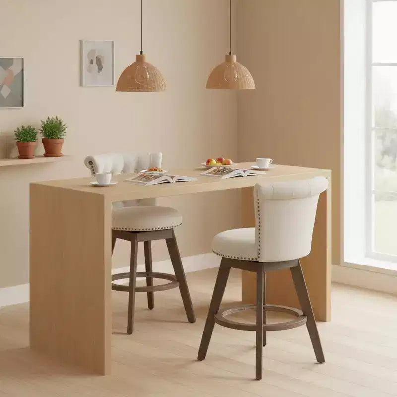 Homy Casa Lot de 2 tabourets de bar pivotants hauteur comptoir avec dossier capitonné et clous décoratifs, sièges rembourrés, hauteur d'assise de 64 cm