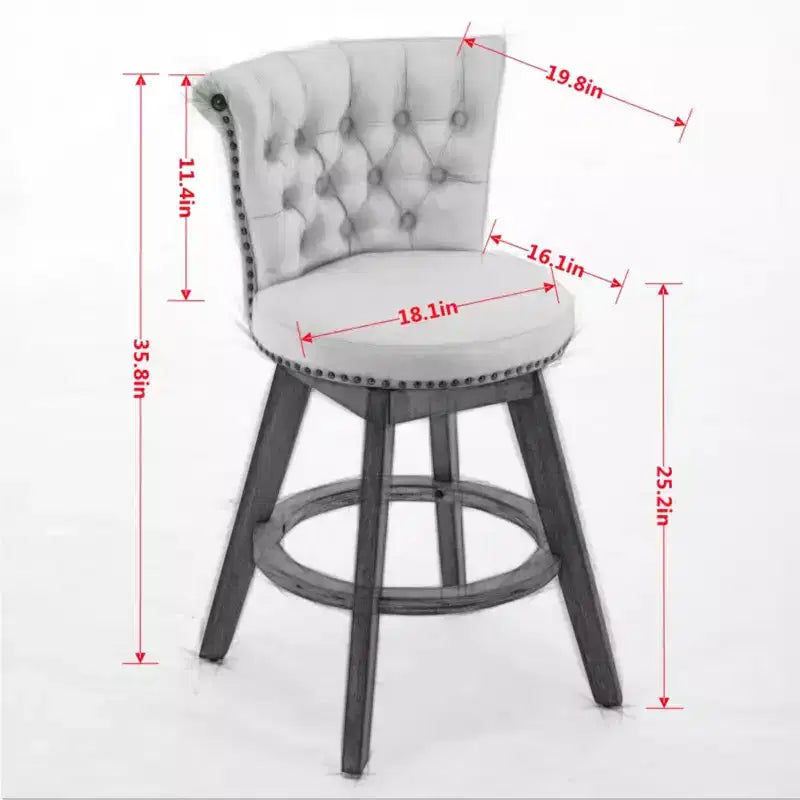 Homy Casa Lot de 2 tabourets de bar pivotants hauteur comptoir avec dossier capitonné et clous décoratifs, sièges rembourrés, hauteur d'assise de 64 cm