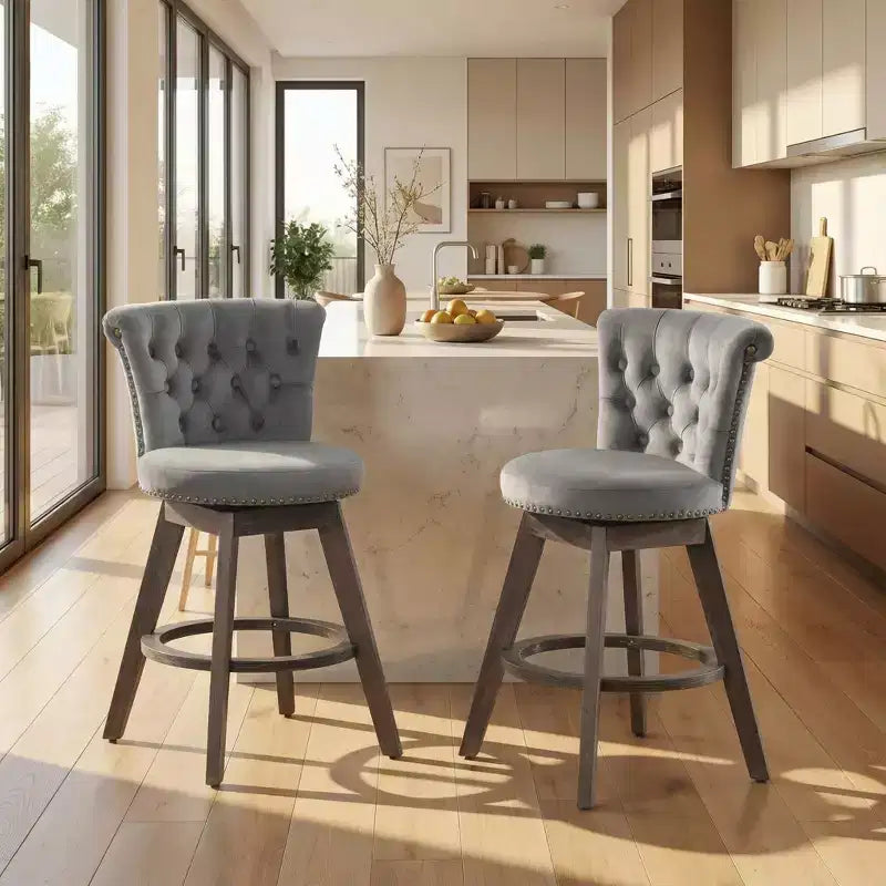 Homy Casa Lot de 2 tabourets de bar pivotants hauteur comptoir avec dossier capitonné et clous décoratifs, sièges rembourrés, hauteur d'assise de 64 cm